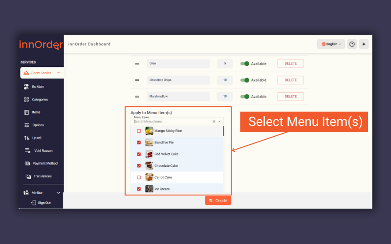 applying the option to menu items