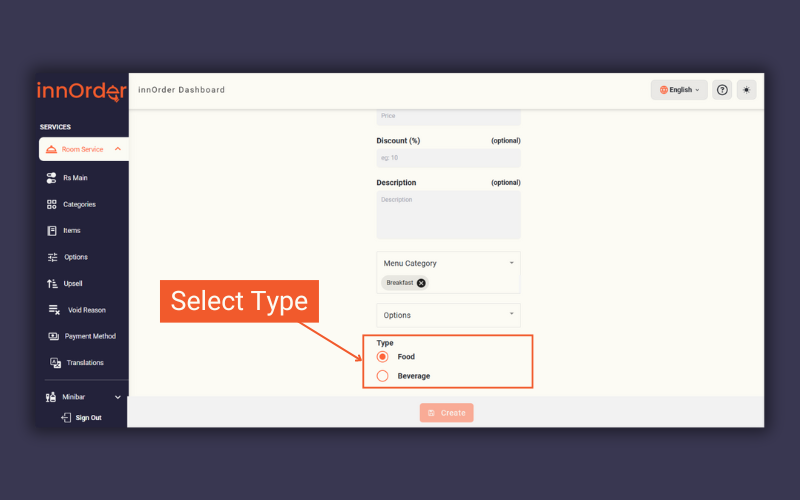 selecting an item type